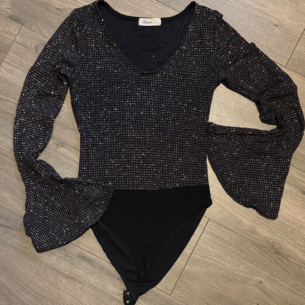Black Sparkly Long Sleeve Bodysuit
